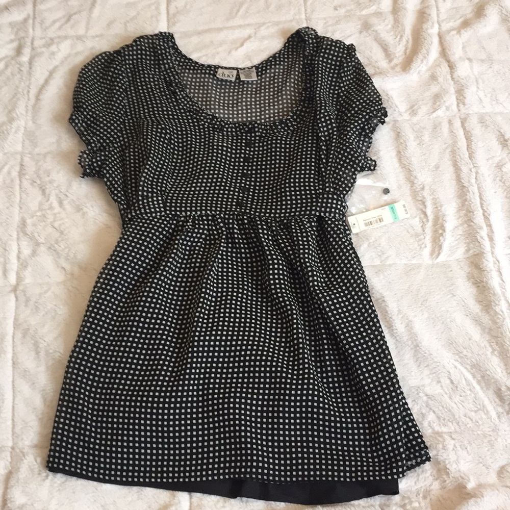 Black and white blouse with black silk tank